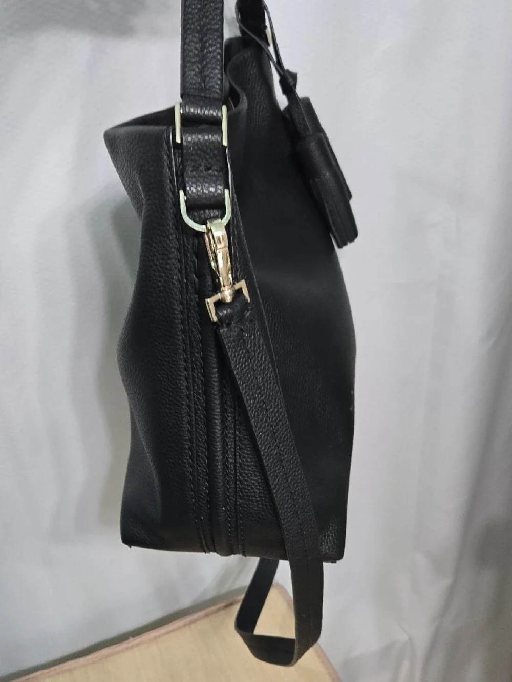 kate spade Black Pebbled Leather Hobo Shoulder Bag with Tassel